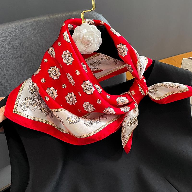 Fashion 100% Real Pure Silk Headscarf Square Satin Scarf For Women Shawl Foulard Hijab Neckerchief Bandana Print Bufanda Echarpe