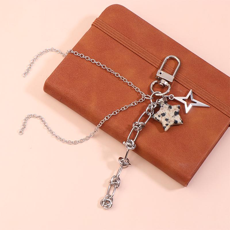 Korean Ins Style Spotted Star Tassel Keychain Y2K Metal Keyring Sweet Cool Key Holder For Women Bag Pendant Hanging Decoration