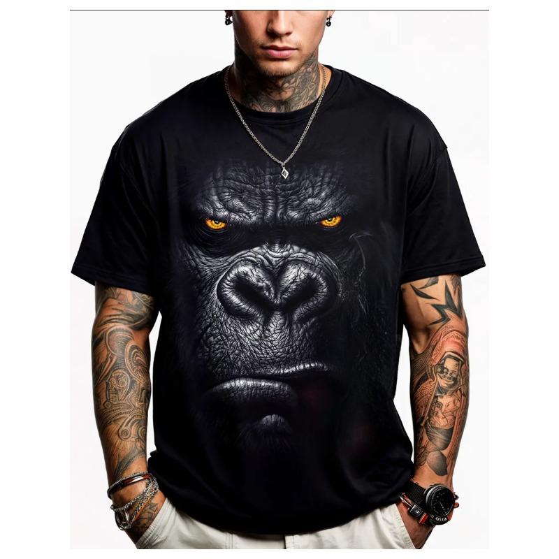 Russian Men's Summer 3D T-shirt Fashionable Casual Loose Animal Pattern Printed Round Neck Short Sleeved T-shirt Top