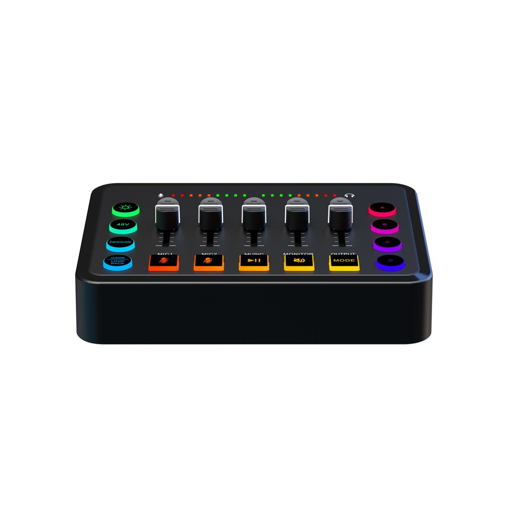 Gaming Audio Mixer Sound Card Effect RGB Live Streaming DJ Controller Console Audio Interface Mixer Soundpad 48V Phantom Power