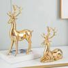 Yousheng 1 Pair Christmas Electroplating Golden Reindeer Statue Standing Sitting Elk Figurine Deer Sculpture Home Office Desktop Decoration Ornament