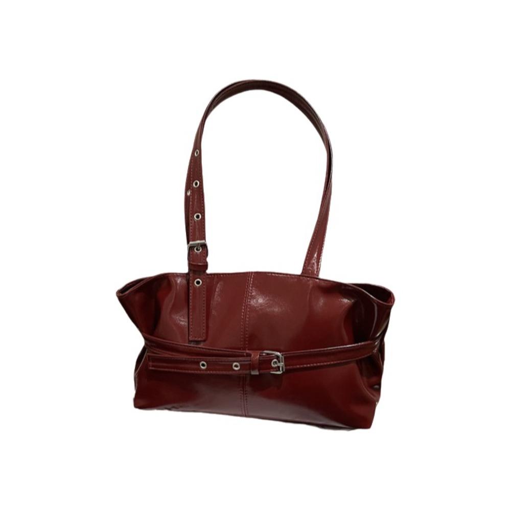 Korean Style Underarm Bag PU Leather Bowling Bag Fashion Retro Shoulder Bag  Women