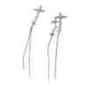 Asymmetric Cross Drop Earrings with Zirconia Tassel Elegant Dainty Studs for Women Fashion Minimalist Jewelry