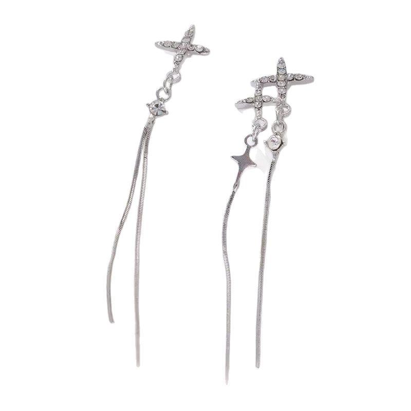 Asymmetric Cross Drop Earrings with Zirconia Tassel Elegant Dainty Studs for Women Fashion Minimalist Jewelry