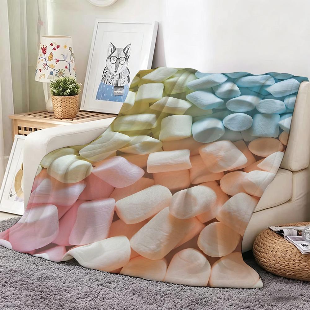 Pastel Marshmallow Dessert Throw Lightweight Flannel Blanket Soft Skin-Friendly For Summer Cooling