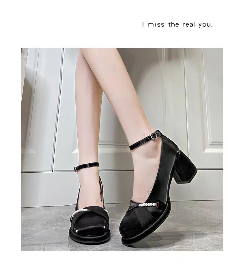 

Туфли-лодочки Мэри Джейн женские 2024 новая летняя однословная пряжка французский ретро универсальный темперамент толстый каблук одинарные туфли 40 чёрный