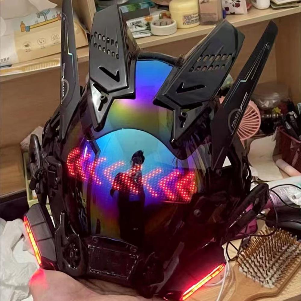 Cyberpunk LED face mask helmet with built-in LED display screen, role-playing Halloween fitness party music festival props