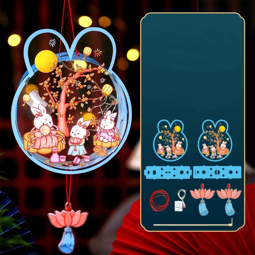 Handmade Mid-Autumn Festival Lantern DIY Glowing Light-Up Bunny Lantern  Photography Props