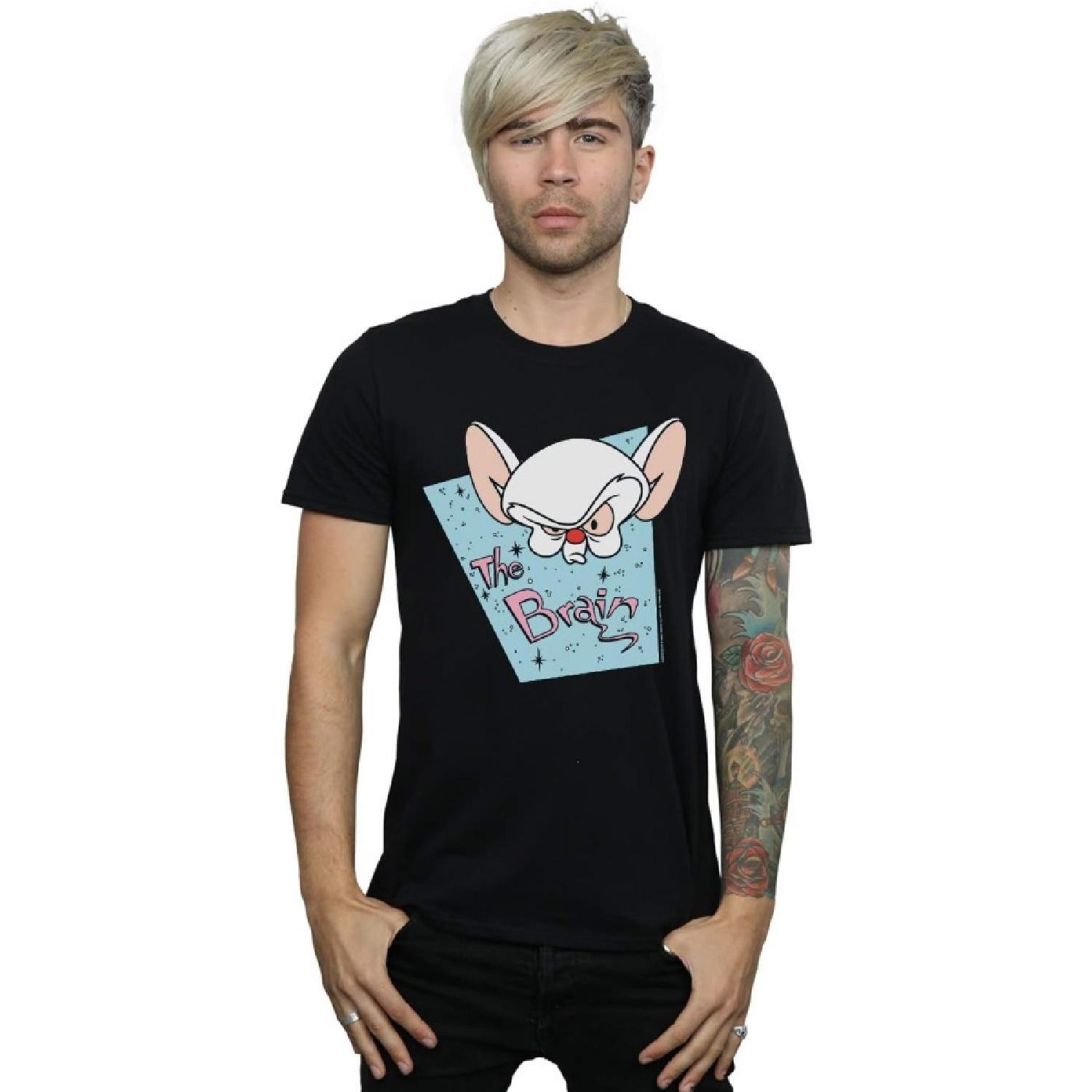 Animaniacs Men s The Brain Mugshot T-Shirt, black, XL S