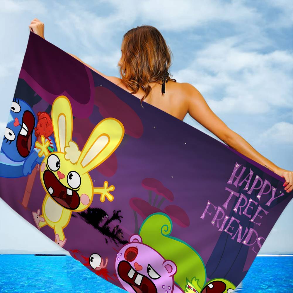 Happy Tree Friends Cartoon Bath Towel Microfiber Soft Water Absorbing Breathable For Girl Kids Decorative Cartoon Beach Towel