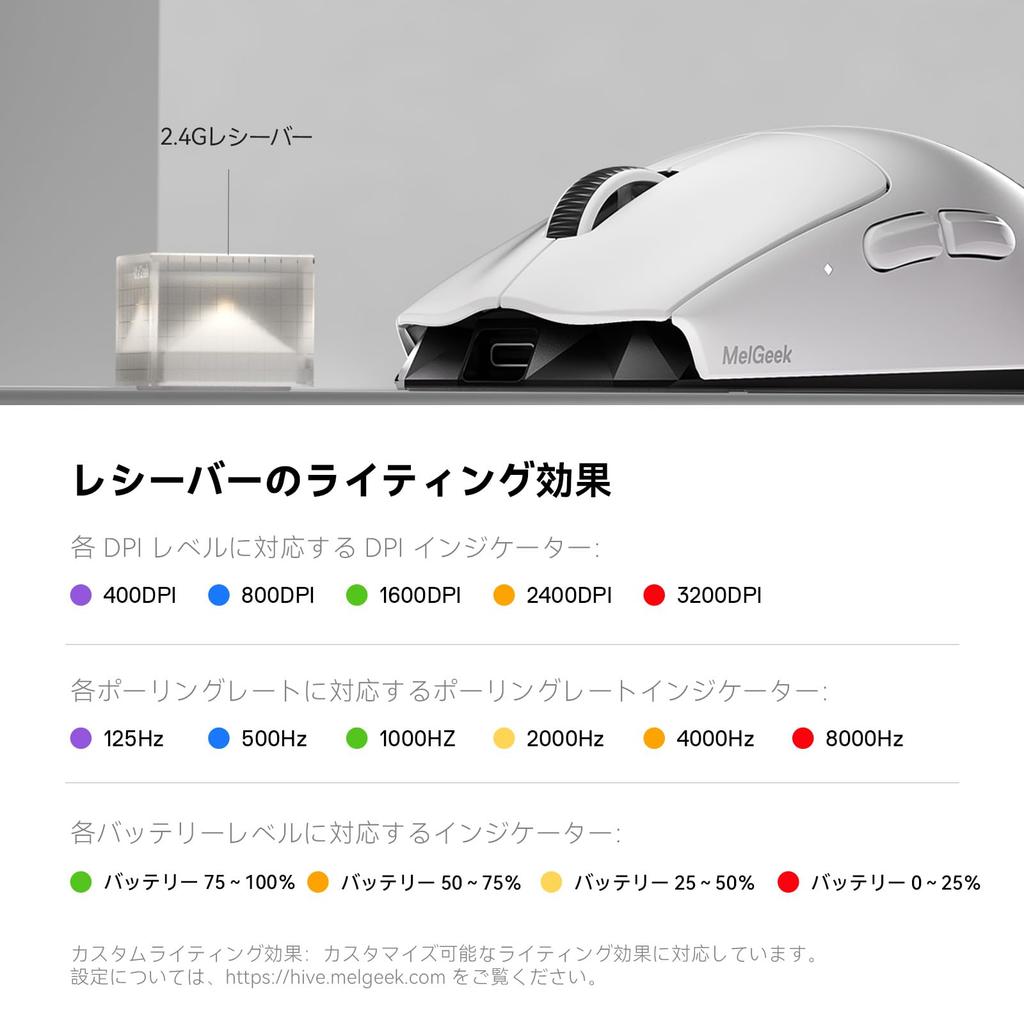 MelGeek Horus Lightweight Wireless Gaming Mouse, 49g, Ultra-lightweight, 8K Polling Rate, 30K DPI Sensor (PAW3950), 215-hour Battery Life, 2.4G/USB-C