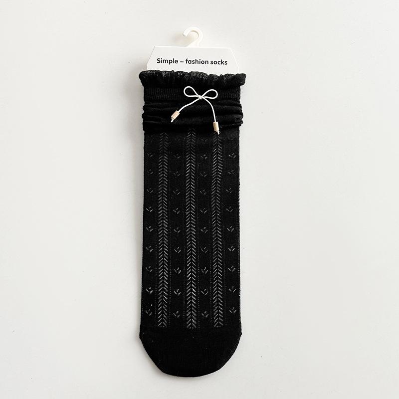 

Floral-patterned Socks - Spring and Summer Lightweight Mid-calf Socks with Ballet-style Bows and No Underboning - Pile Socks 1 pair чорний
