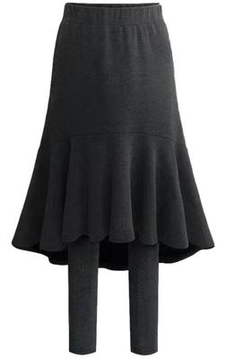 Nibunnoichi Style Skirt and Leggings with Brushed Mixed No [1/2style] Lining, Layered, One-Piece Pants, Tights, Women's (JP, Alphabet, 2XL, Gray,