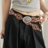 Retro Cowgirl Belt with Studded Detail Adjustable Western Design Sash PU Leather Waist Strap for Women Casual Outfits