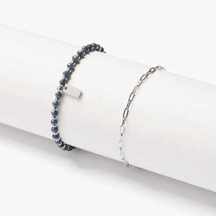 Deep Blue Rondel Cut 685 06 Slim Chain 1080 Bracelet Set (C2503-SE454_NA)
