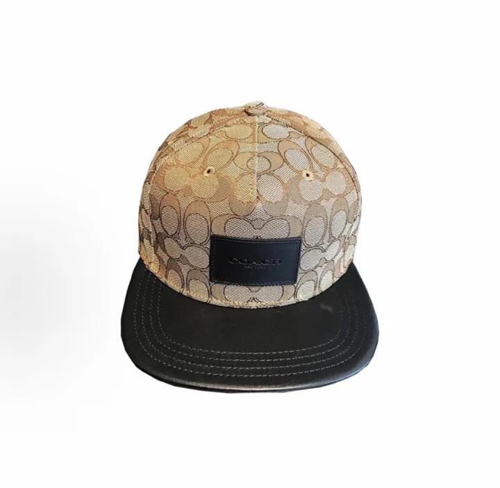 Coach Signature Flat Brim Baseball Hat, Allover Classic C Monogram Print Hard Crown Luxury UV Protection Street Skate Cap