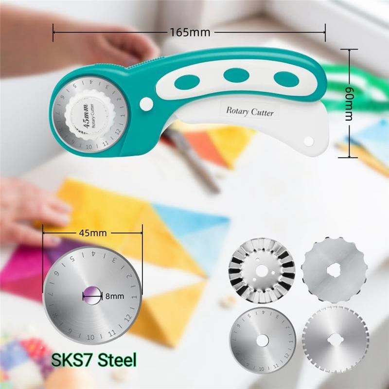 2025 Trend 45Mm Rotary Cutter For Fabric Rolling Fabric Cutter Crochet Edge Skip Blade Perforating With 8Pcs Rotary Blades 1Set