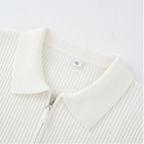 Men's Autumn/Winter Half-Zip Ribbed Knit Polo Sweater