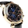 Salvatore Mara Wristwatch Multi-faceted Cut Glass Chronograph Leather Strap Gradient Mens Green Blue Black SM19104-PGBLBK