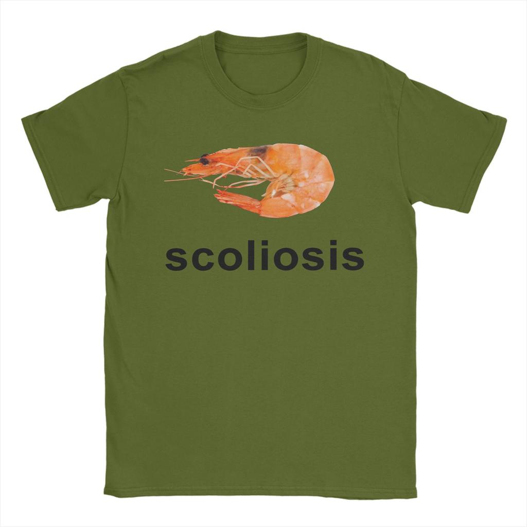 Skolioza Krewetka Krewetki Mem Koszulki Męskie 100% Bawełna Moda dla Mężczyzn Koszulki Okrągły Dekolt T-shirty Krótki Rękaw Ubrania Duży Rozmiar