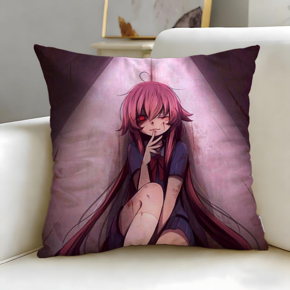 classic anime Mirai Nikki Cushion Cover Soft  EasyWash Pillow Case  Versatile for Couch Bed Travel and Office
