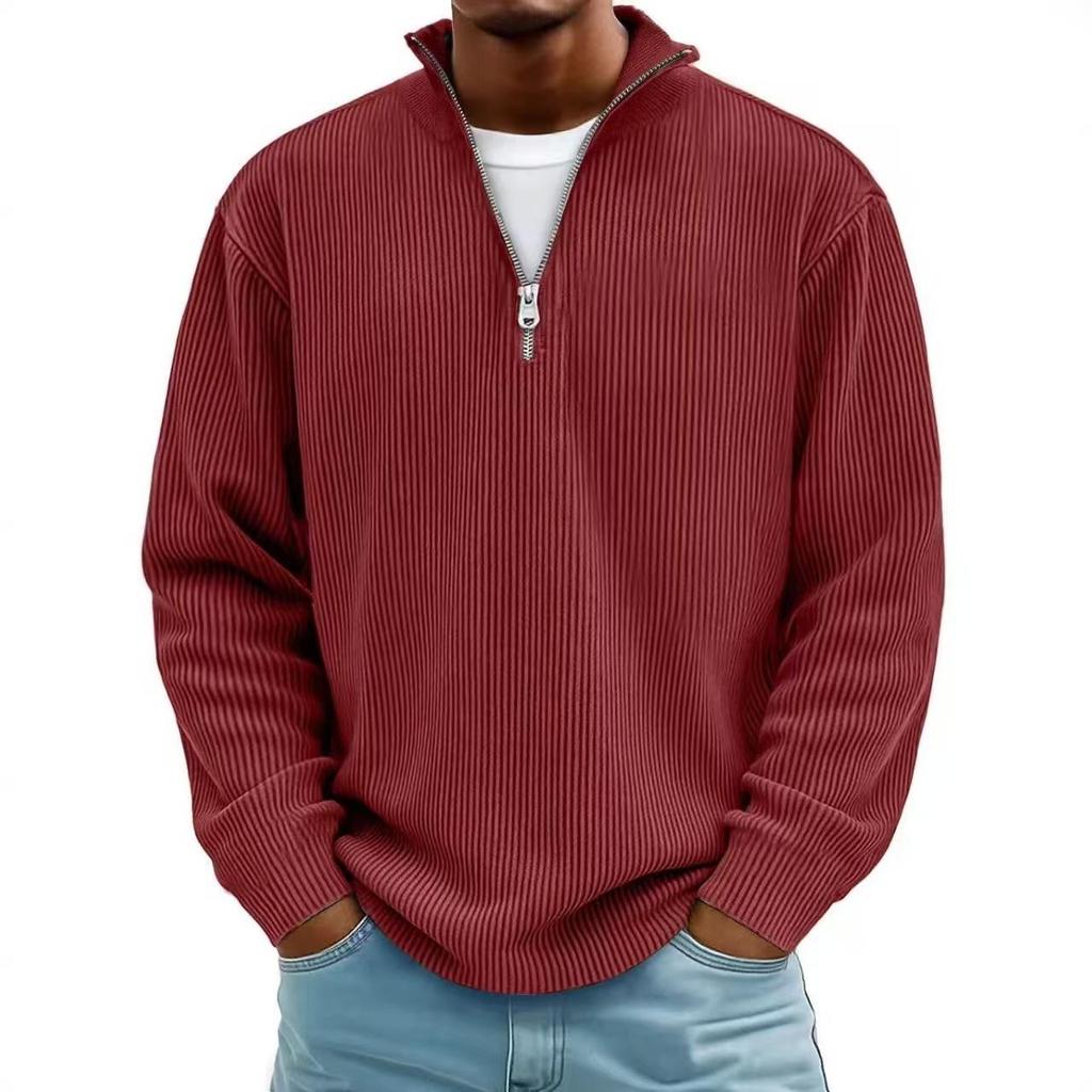 Corduroy Sweatshirts Men Autumn Solid Long Sleeve Clothing Men's Casual Loose Zipper Collar Tees Man Outwear