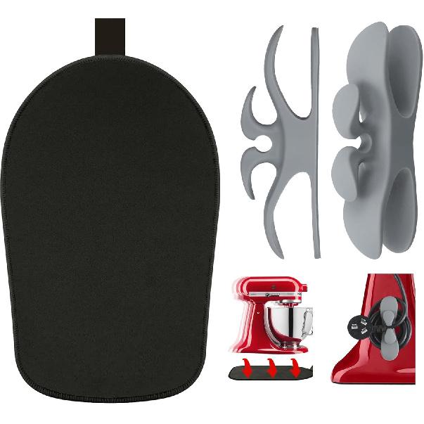 Sliding Mat for Kitchenaid Mixer with 2 Black Kitchen Accessories, Mover Slider Mat Pad for 5-8 Qt Bowl-Lift Stand Mixer, Kitchen Appliance Slider