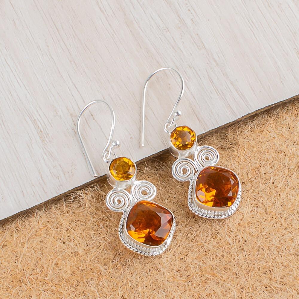 Natural Citrine Gemstone 925 Sterling Silver Handcrafted Jewelry Earrings 1.12" EE-69-1