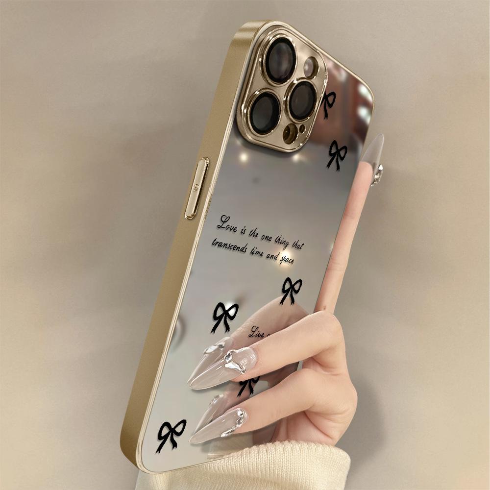 Simple Bow for Apple 16 Promax Personalized 15 New 14 Mobile Phone Case for IPhone 13 Mirror Creative