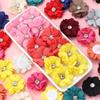 10pcs Colorful Fabric Flower 3.5cm Rhinestone Flower Core Pearl Hemp Flower Applique For DIY Clothing Sewing Headwear Decoration