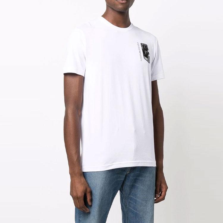 Emporio Armani EA7 Crew Neck Logo Print Short Sleeve T-Shirt Men Tops White 6KPT47-PJ03Z-1100