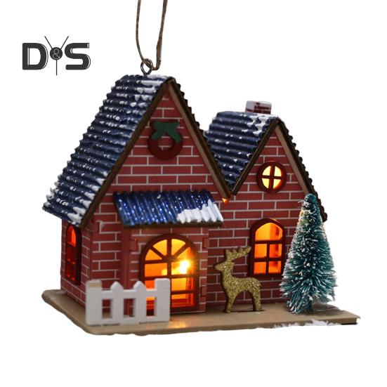 Weihnachtshütten-Ornament, leuchtender Holzhaus-Anhänger, LED-Blockhütte, Weihnachtsdekoration für Weihnachtsfeier, Zuhause, Desktop-Baumdekor