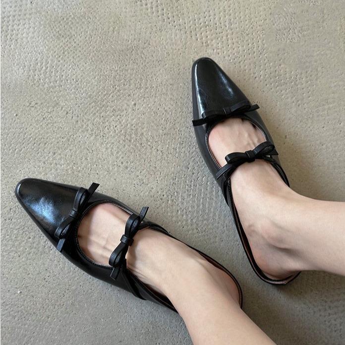 Fashion Cover Toe Mules For Women 2025 Ladies' Slippers Low Butterfly-Knot Pointed Summer Slides PU Butterfly-knot Synthetic Rubber Fabr