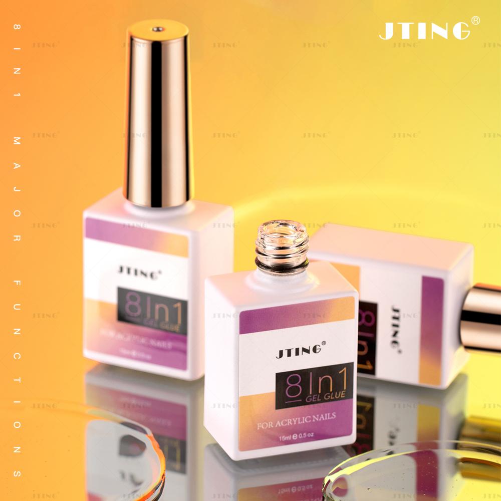 JTING New arrival 8 IN 1 nail function glue gel for Rhinestone OEM ODM Nail hard Builder Base gel Mixing and Leveling