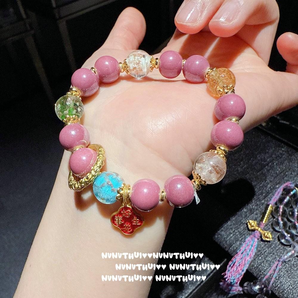 Flower Silk Color, Incense Gray Glazed Green Tara Bracelet, New Chinese Style, Fabric Entanglement Vajra Pestle Holding Rosary