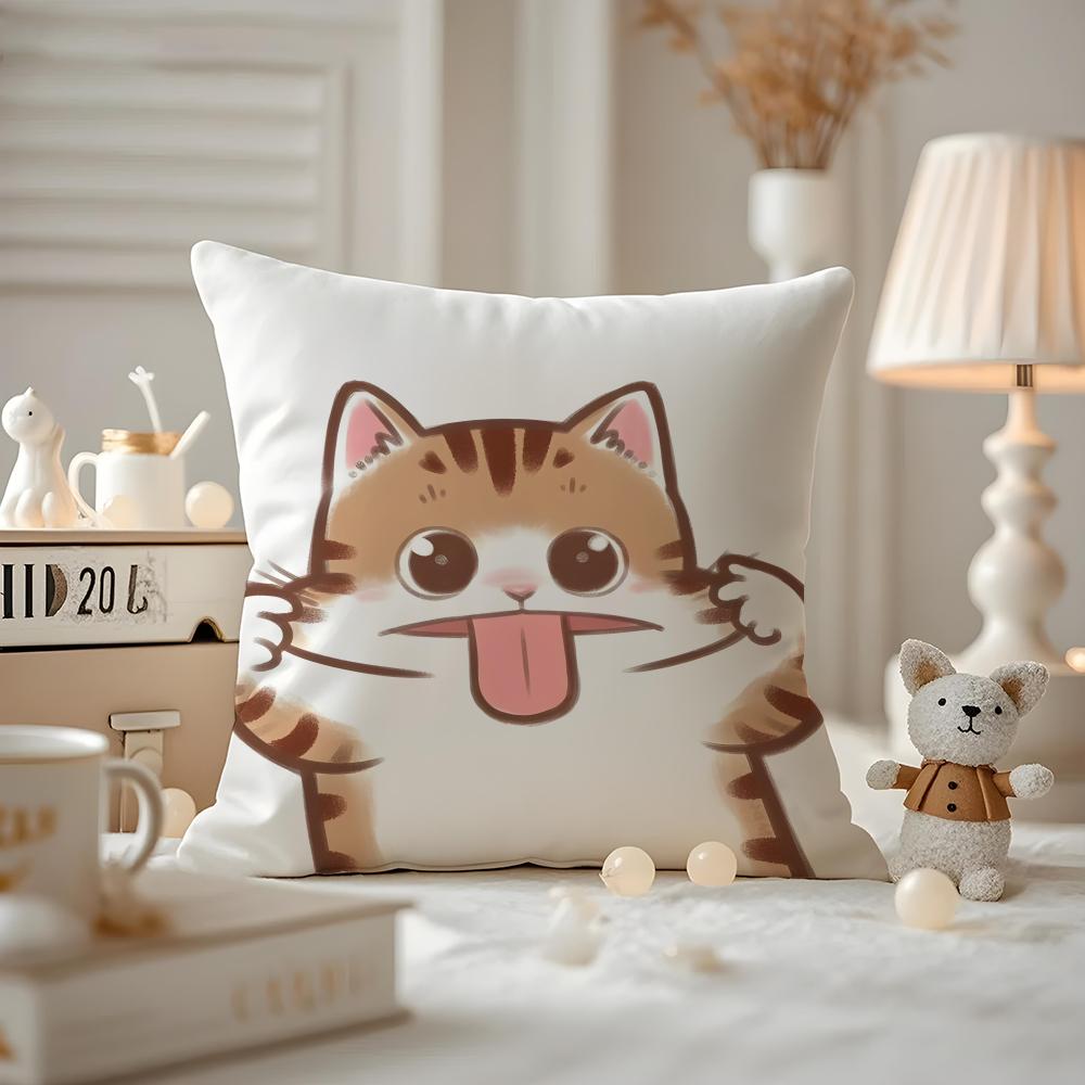 Art cat Cushion Cover Antidustmite Pillowcase Invisible zipper silky short plush Sofa cushion cover