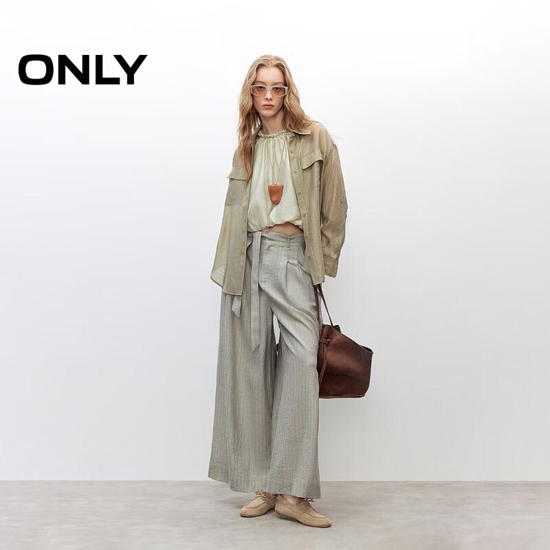 ONLY Women's Ribbon Design Vertical Stripe Loose Casual Pants