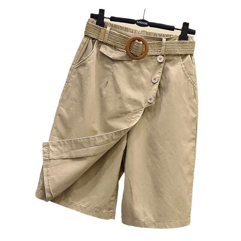 Ladies' Fashionable Pants Summer Elastic Waist Five Part Wide Leg Skirt
