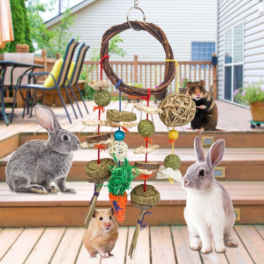 Grinding Natural Guinea Pigs Bunny Cage Accessories Molar Rattan Ring Buuny Chew Toy Rabbit Treats