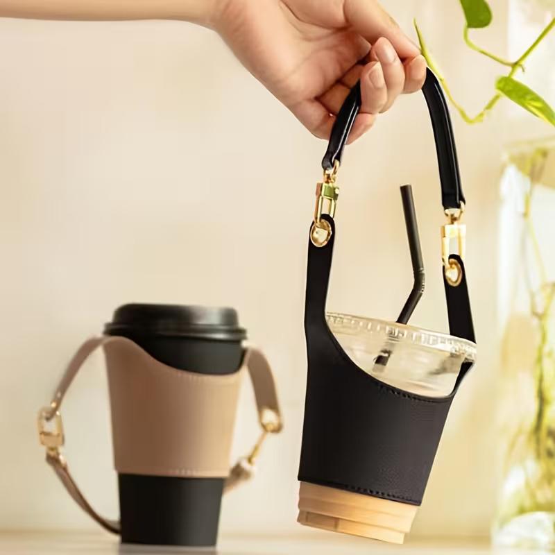 Leather Cup Cover Pouch Portable Water Bottle Sleeve Bag Leather Carrying Strap Insulating Cups Milk Tea Coffee Cups Accessories