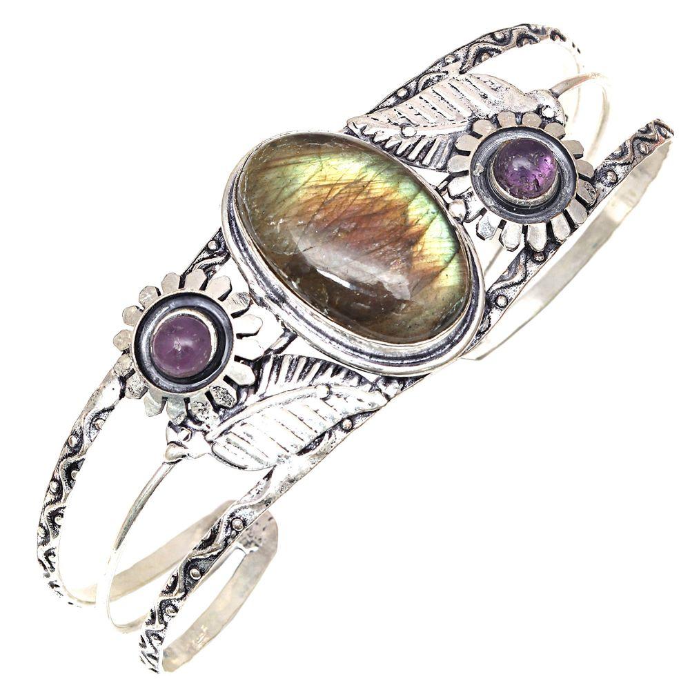 

Multi Fire Labradorite Gemstone Silver Jewelry Cuff Bracelets 7 Adjustable