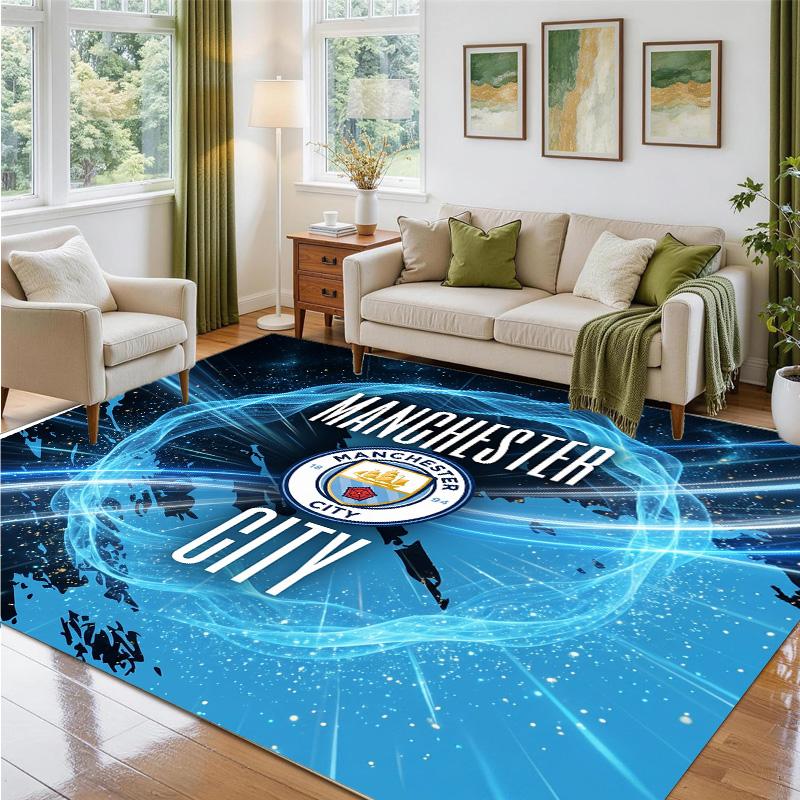 Manchester City Design Crystal Velvet Rug Soft Decorative Mat for Bedroom Entrance