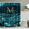 Luxury Marble Shower Curtain with Personalized Initials Waterproof Fabric for Bathroom Decorations Green Gold Color Combination