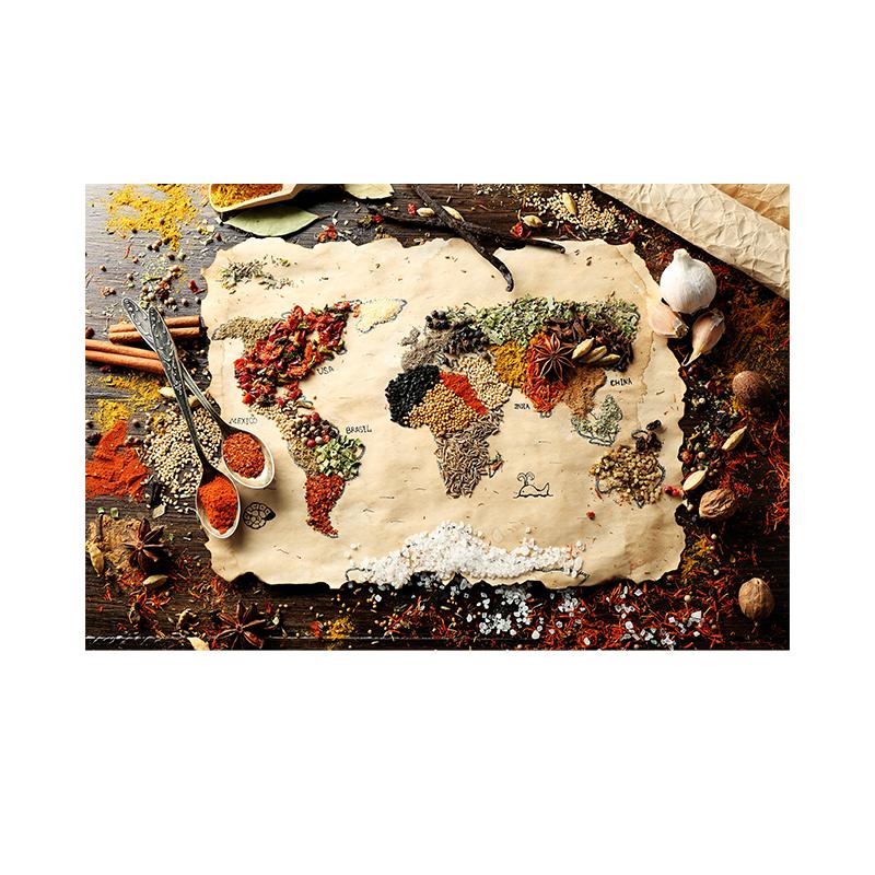 Spices Map Canvas Painting Grains Spoon Peppers Wall Art Kitchen Poster Print Decorative Picture For Dining Room Home Decor Unframed