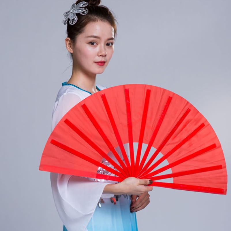 EXCEART Tai Chi Plain Chinese for Stage Lightweight Fan, Foldable, Red, Style, Dance, Performance, Decoration, Unisex, Portable,