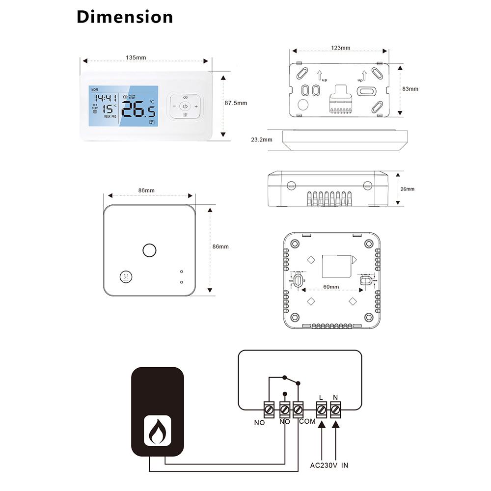 Smart Thermostat, Programmable Smart Thermostat, Wall Mounted Removable Smart Thermostat with LCD Display for Home