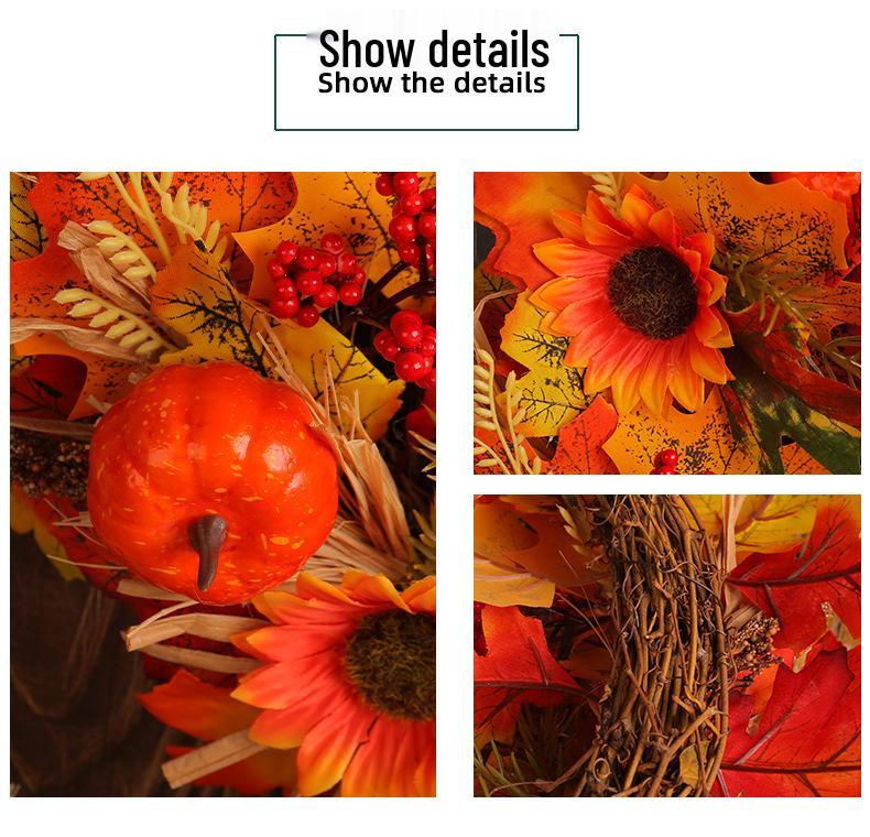 Autumn Harvest Wreath with Pumpkins & Maple Leaves