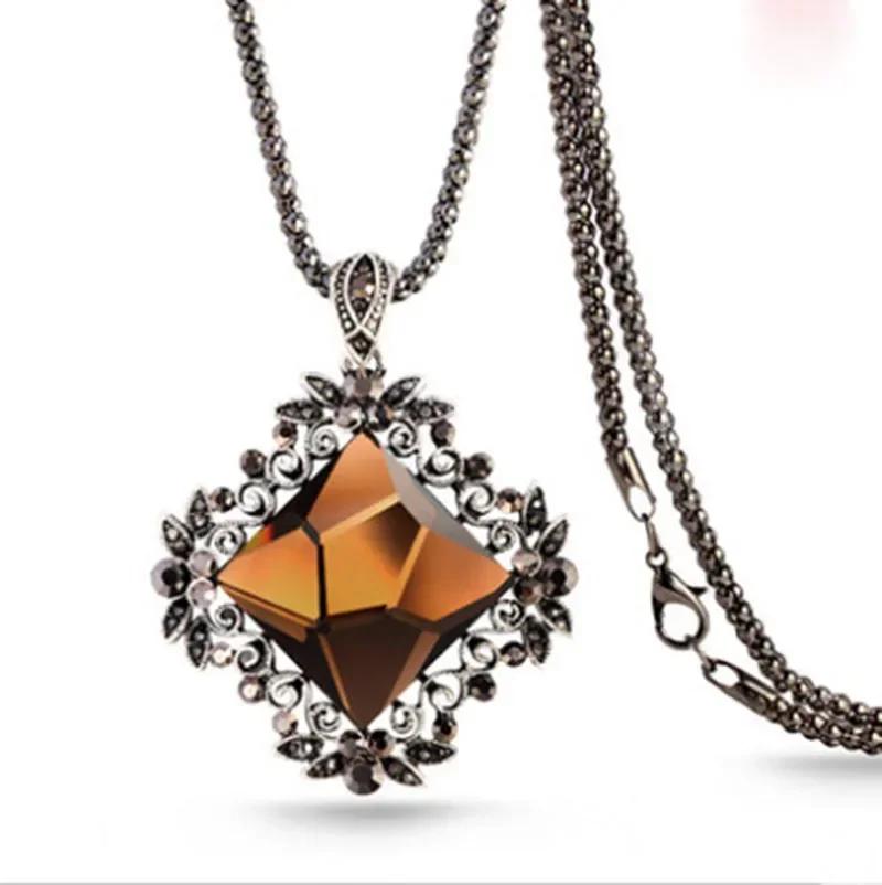 Long Necklaces & Pendants Vinatge Blue Square Necklace for Women Fashion Collier Femme