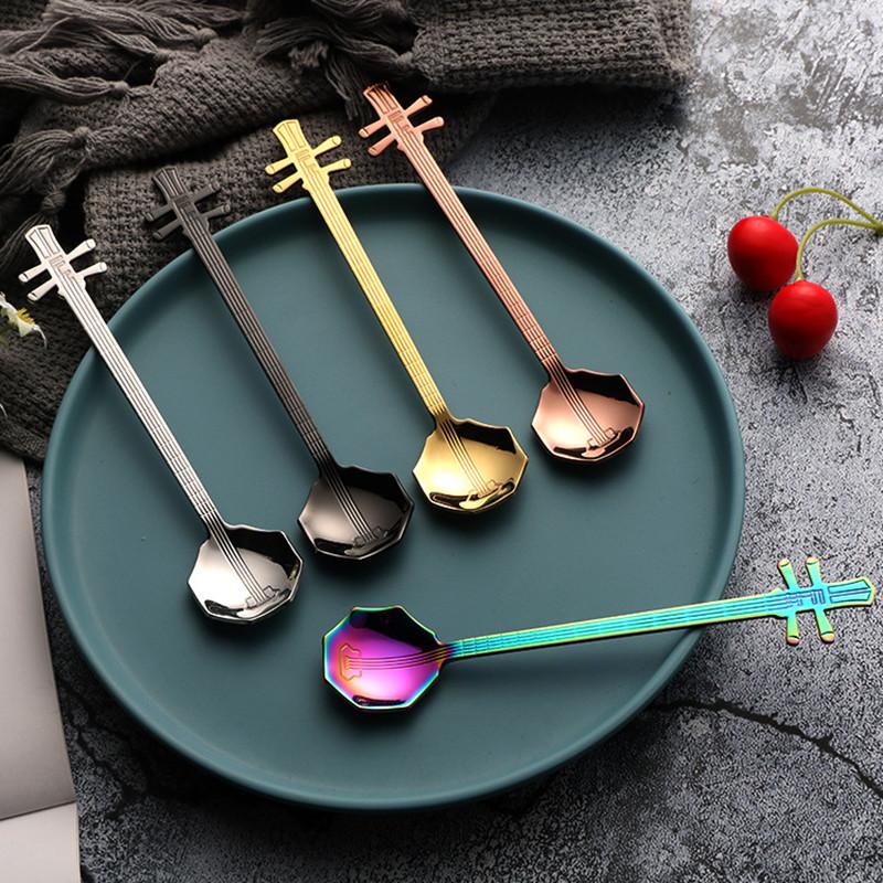Gitarr Kafferörsked Rostfritt Stål Kreativ Mini Luta Teskedar Dessert Glassskopa Nya Köksredskap
