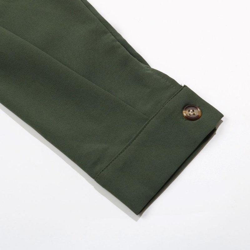 Frauen Herbst Winter Langarm Soild Elegante V-ausschnitt Chiffon A-Line Mid-Länge Hohe Taille Kleid